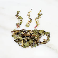 Load image into Gallery viewer, Tea cup-shaped leaves of a tea blend featuring mixture of Echinacea and Lavender , for our calming tea Blend Field Of Dreams Tea