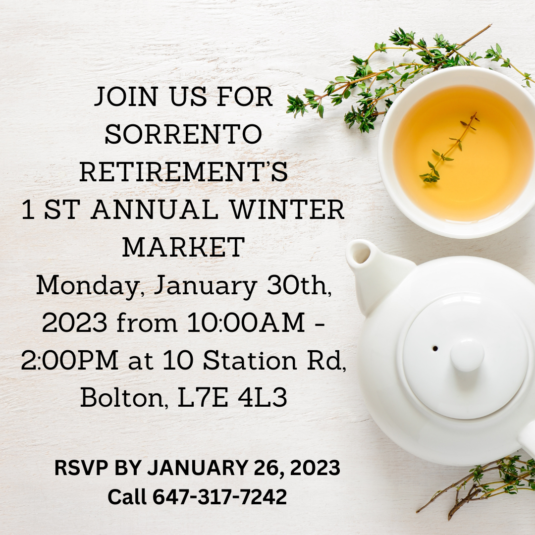 Jan 30 SORRENTO RETIREMENT’S First Annual Winter Market