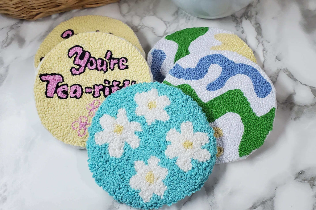 Daisy Flower Tea Coasters Punch Needle